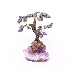 Hematite Gemstone Tree of Life on Natural Amethyst Cluster Druze Base